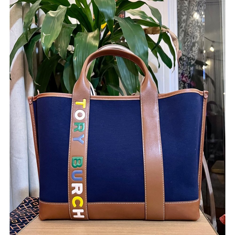 ♦️AUTHENTIC TORY BURCH BLUE CANVAS HANDBAG/TOTE